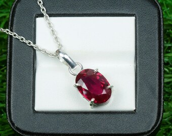 Red Ruby Gemstone Jewelry Pendant: 925 Sterling Silver Necklace |