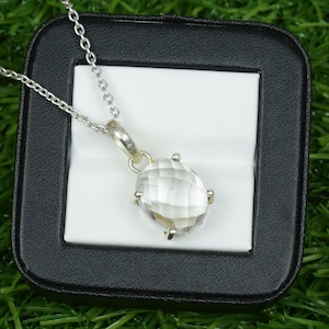 Natural White Sapphire Oval Cut Pendant | Solid 925 Sterling Silver Sapphire Necklace | April Birthstone Pendant | Best Christmas Gift.