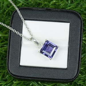 Unique Beautiful Square Alexandrite Necklace | Color Change Jewelry | 925 Sterling Silver Alexandrite Pendant | Birthday Gift Necklace.