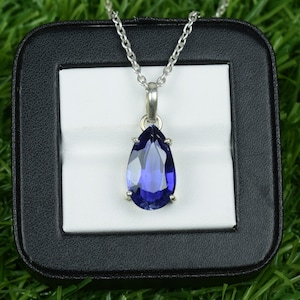 Pear Shape Blue Sapphire Necklace | Gift For Women | 925 Sterling Silver Sapphire Pendant | Unique Stone Necklace | Anniversary Gift For Her