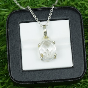 Pendentif saphir blanc de Ceylan AAA : collier en argent sterling 925