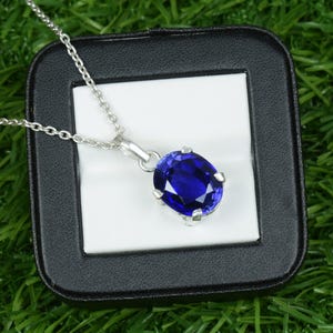 Solid 925 Sterling Silver Oval Cut Blue Sapphire Pendant | September Birthstone Jewelry Necklace | Gift For Best Friend Jewelry.
