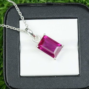 Pink Sapphire Octagon Pendent. Original Pink Sapphire Necklace. 925 Sterling Silver Pendent. Best Anniversary Gift Necklace.