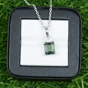 7 CT Natural Gemstone Shape Octagon. 925 Silver Sapphire Necklace. Original Green Sapphire Pendant. Gift For Women.