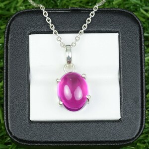 Pink Sapphire Oval Cabochon. 925 Sterling Silver Pendent. Natural Gemstone Jewelry Necklace. Best Anniversary Gift Pendant.