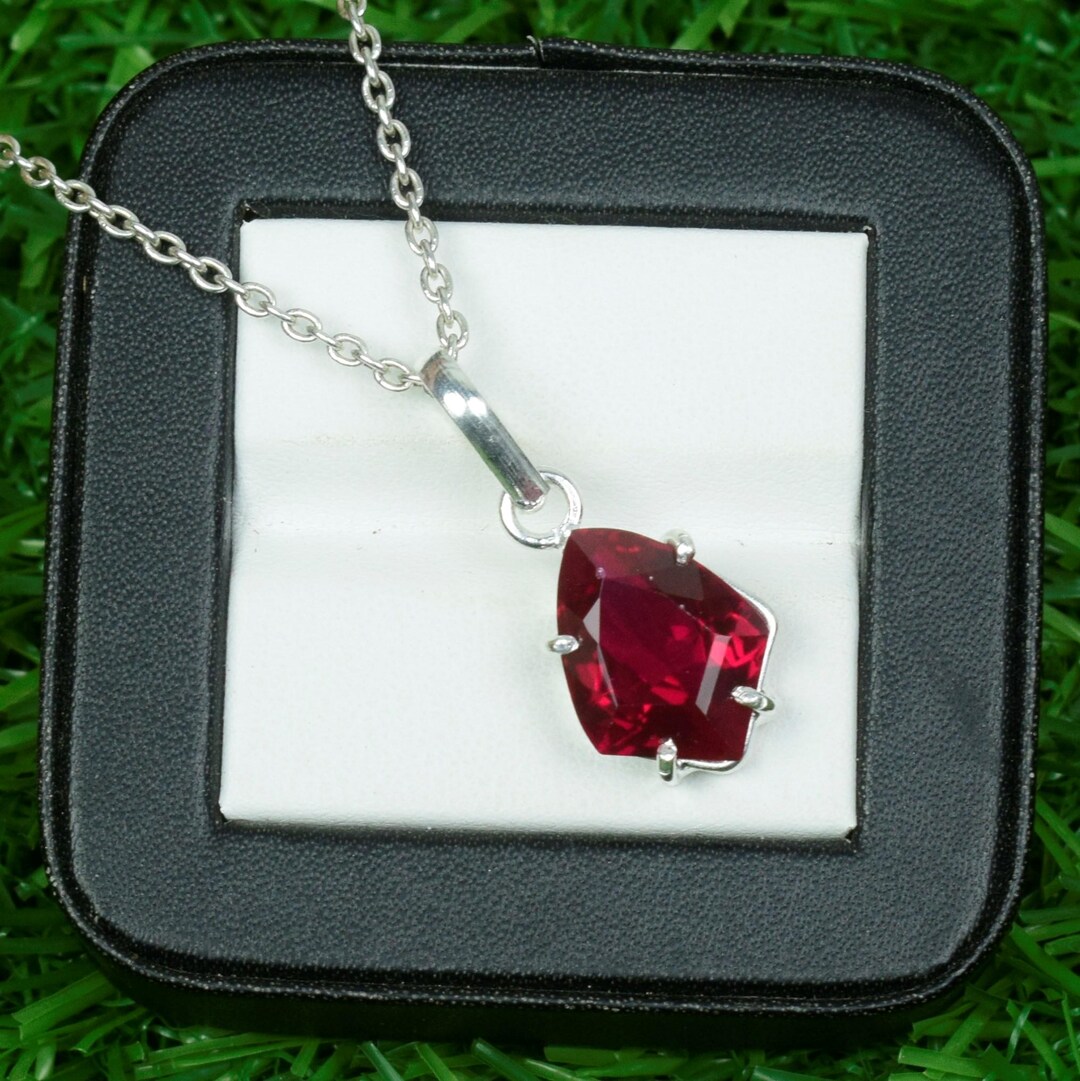 Natural Red Ruby Shield Cut Loose Gemstone Pendant: 925 Sterling Silver ...