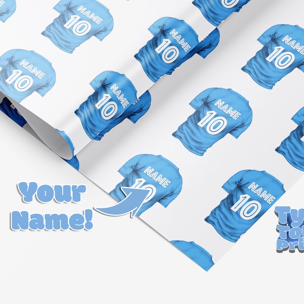 Personalised Football Wrapping Paper Name and Number | Football Gift | City | United | Liverpool | Rangers | Celtic | Any Club | Birthday