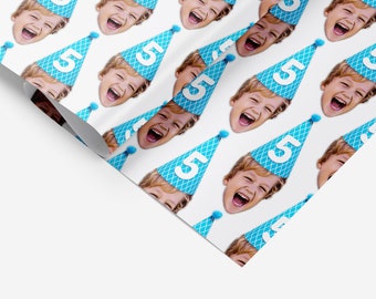 Personalised Face Birthday Wrapping Paper | Party Hat | Kids Birthday Gift | Any Age