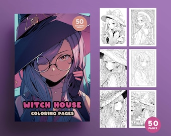 ANIME Coloring Book "Witch House" of Girls, Witches, Ghibli, Animals, High Quality coloring pages - pdf and jpeg- Instant Download