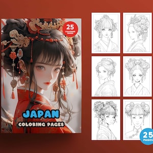 ANIME &quot;JAPAN&quot; Coloring Book of Girls, Japan, Ghibli, High Quality coloring pages - pdf and jpeg - Instant Download