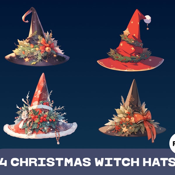 VTUBER 4 Christmas Witch Hats Set, VTUBER Asset | High Quality PNG Files | Transparent | Witch Hat | Vtuber Christmas