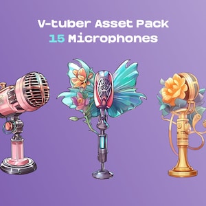 Vtuber Asset 15 Microphones With Stand, Instant Download, Anime Fantasy Microphones