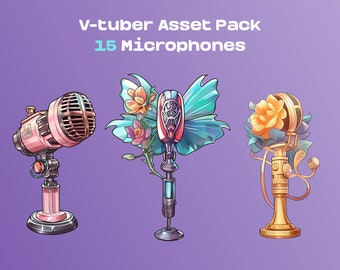 Vtuber Asset 15 Microphones With Stand, Instant Download, Anime Fantasy Microphones