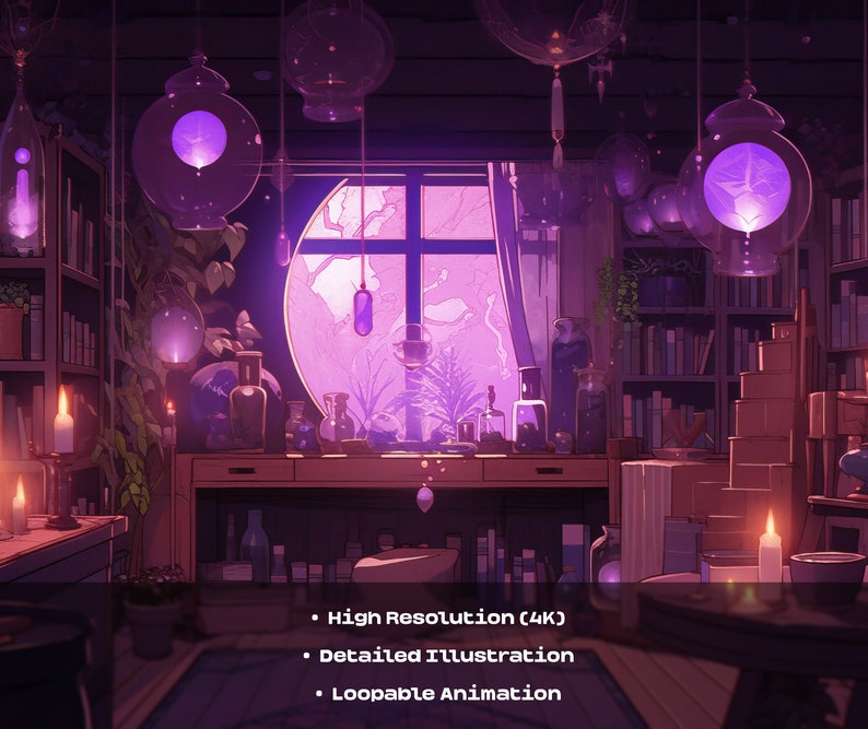 4 ANIMATED BACKGROUNDS Witch Room Mystic Witch Room Looped Vtuber