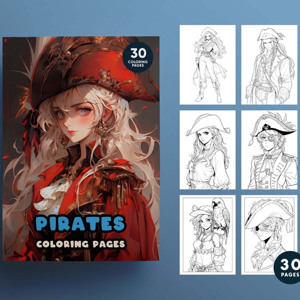 ANIME "PIRATES" Coloring Book of Girls, Pirates, Ghibli, High Quality coloring pages - pdf and jpeg - Instant Download