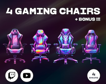 Zestaw krzeseł gamingowych VTuber, neonowe materiały PNG (pobieranie cyfrowe)