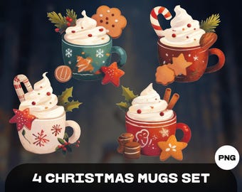 VTUBER 4 Christmas Mugs Set, VTUBER Asset | High Quality PNG Files | Transparent | Vtuber Cups