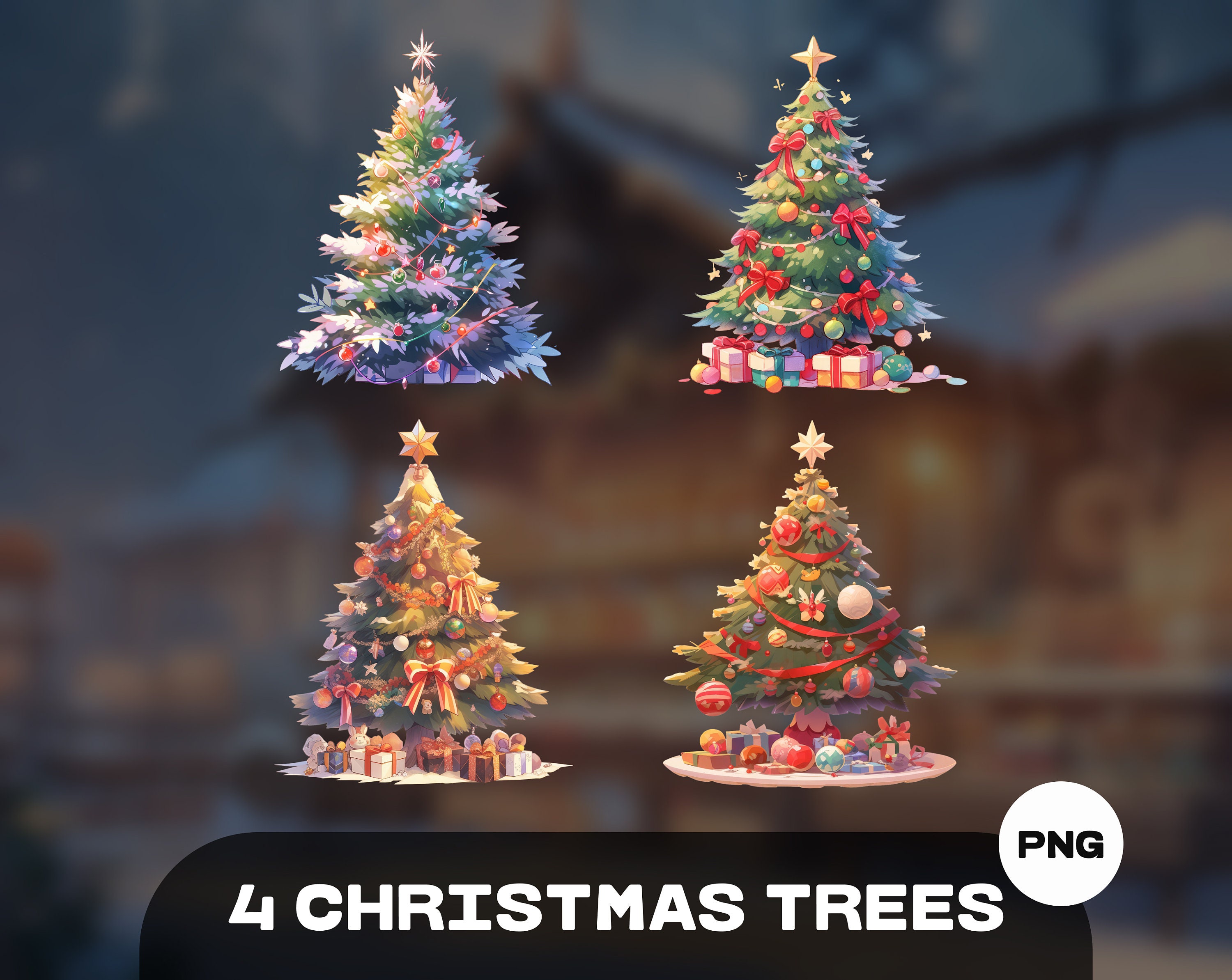 VTUBER ASSET, 4 Christmas Trees Set - 4 Christmas Stream Assets, VTuber Overlay - Christmas Tree, Christmas Background VTuber Assets