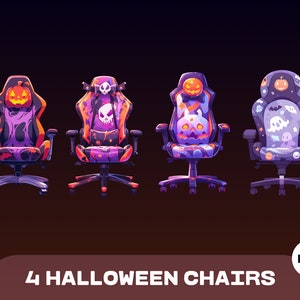 VTUBER 4 Gaming Halloween Chairs Set, VTUBER Asset | High Quality PNG Files | Transparent | Vtuber Halloween Assets