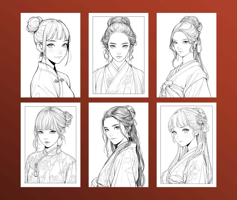 Anime Girl Coloring Book, Japanese Manga Art (PDF & JPEG) image 3