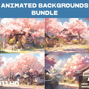 4 FONDOS ANIMADOS / Fondo de pueblo japonés / Fondo de superposición de flujo de Twitch Vtuber en bucle acogedor de Lofi / FONDOS animados