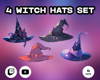 VTUBER 4 Witch Hats Set, VTUBER Asset | High Quality PNG Files | Transparent | Witch Hat