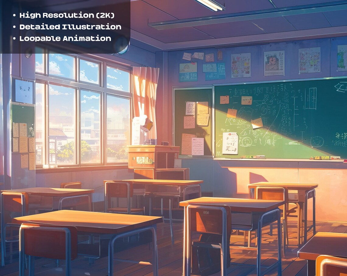 Video Lesson Background Anime School Classroom Animated Backgrounds | Vtuber Stream Overlay ...
