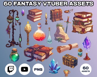 60+ Fantasy VTUBER Assets Bundle, VTUBER Asset | High-Quality PNG Files | Transparent