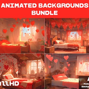 4 ANIMATED BACKGROUNDS | Valentine&#39;s Day Background | Romantic Room Looped Vtuber Twitch Stream Overlay Background