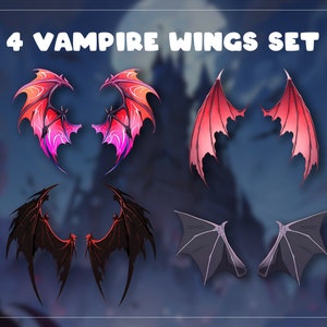 VTUBER Vampire, Demonic, Ghost 4 Wings Set | bat or demon wings | Vtuber Asset stream decoration || digital download