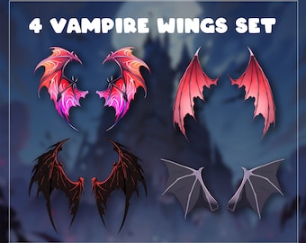 VTUBER Vampire, Demonic, Ghost 4 Wings Set | bat or demon wings | Vtuber Asset stream decoration || digital download