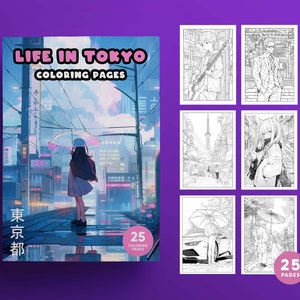 ANIME &quot;Life in Tokyo&quot; Coloring Book of Girls, Boys, Ghibli, High Quality coloring pages - pdf and jpeg - Instant Download