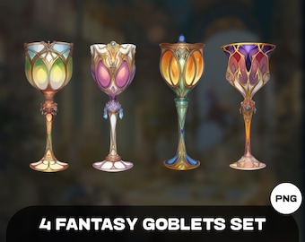 VTUBER 4  Fantasy Art Nouveau Goblets Set, VTUBER Asset | High-Quality PNG Files | Transparent | Vtuber Fantasy