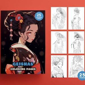 ANIME Coloring Book &quot;GEISHAS&quot; of Girls, Ghibli, Geishas, High Quality coloring pages - pdf and jpeg- Instant Download