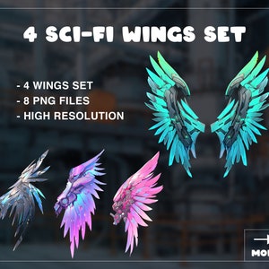 VTUBER Sci-fi, Cyberpunk 4 Wings Set | Fantasy wings | God Wings | Vtuber Asset stream decoration || digital download