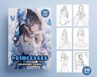 Anime Princesses Coloring Book, Manga Girls (Digital Download)