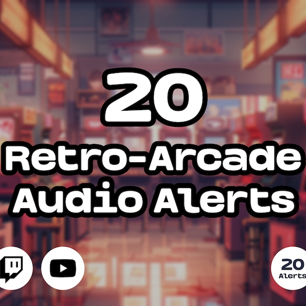 Twitch Sound Alerts - Retro-Arcade Pack (notifications, transitions, sound effects for streamers, Vtubers, youtubers) 20 Alerts