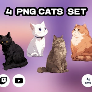 VTUBER 4 Cats Set, VTUBER Asset | High Quality PNG Files | Transparent | Vtuber Cat