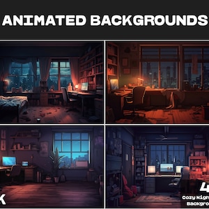 4 ANIMATED BACKGROUNDS | Cozy Night Room | Lofi Cozy Midnight Room Looped Vtuber Twitch Stream Overlay Background | 4K Animated BACKGROUNDS