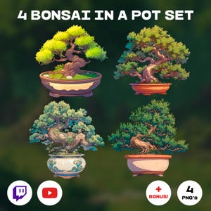 4 Vtuber Spring Bonsai Tree in a Pot Set / Table Asset | Assets for Vtuber - Props - Accessory | Digital Download