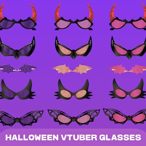 Ativos de óculos Vtuber Halloween | Pacote de máscaras de Halloween Vtuber | Óculos circulares | Óculos com armação de arame | Ativos Vtuber