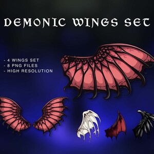 VTUBER Vampire, Demonic, Ghost 4 Wings Set | bat or demon wings | Vtuber Asset stream decoration || digital download