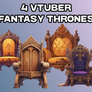 VTUBER Chair, Throne - 4 Fantasy, Medieval, Wooden Chairs, VTUBER Asset | High-Quality PNG Files | Vtuber Asset |Transparent