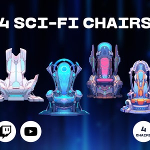 VTUBER 4 Sci-Fi Cyberpunk Gaming Chairs Set, VTUBER Asset | High Quality PNG Files | Transparent