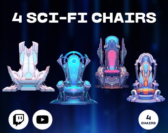 VTUBER 4 Sci-Fi Cyberpunk Gaming Chairs Set, VTUBER Asset | High Quality PNG Files | Transparent