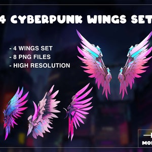 VTUBER Cyberpunk, Sci-Fi 4 Wings Set | Fantasy wings | God Wings | Vtuber Asset stream decoration || digital download