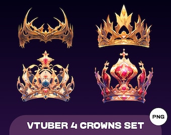 VTUBER 4 Crowns Set, VTUBER Asset | High Quality PNG Files | Transparent | Vtuber Hat