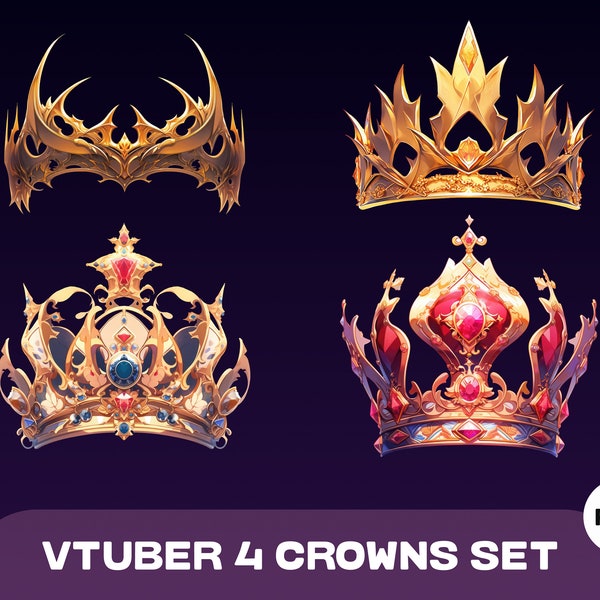 VTUBER 4 Crowns Set, VTUBER Asset | High Quality PNG Files | Transparent | Vtuber Hat