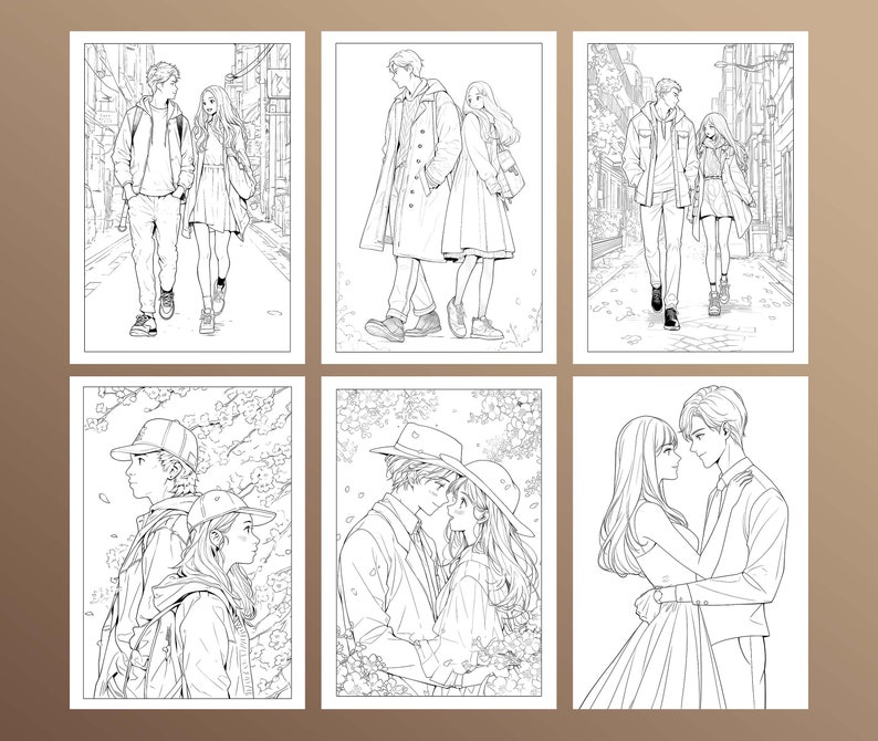 Anime Paare Malbuch, Manga Art, Ghibli-Stil (PDF & JPEG) Bild 3