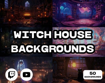 Puede incluir: Una colección de 50 fondos digitales con temas de casas de brujas. Los fondos incluyen una variedad de escenas, como un bosque oscuro y misterioso, una cabaña acogedora y un cementerio espeluznante. Los fondos son perfectos para usar en arte digital, diseño gráfico y diseño web.
